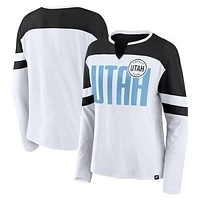 Women's Fanatics White/Black Utah Hockey Club Frozen Notch Neck Long Sleeve T-Shirt