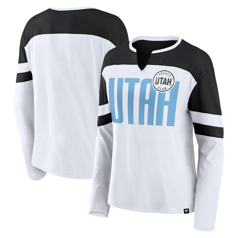 Women's Fanatics White/Black Utah Hockey Club Frozen Notch Neck Long Sleeve T-Shirt