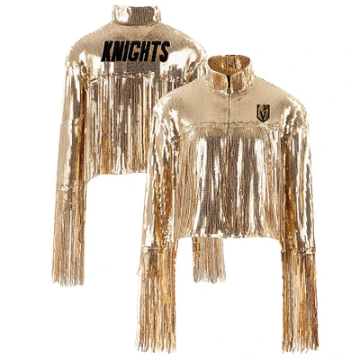 Women's Cuce  Gold Vegas Golden Knights Cropped Sequin Fringe Blazer