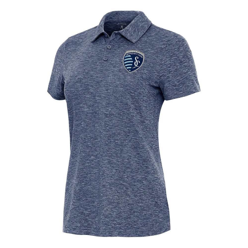 Women's Antigua Heather Navy Sporting Kansas City Matter Polo