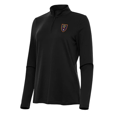 Women's Antigua Black Real Salt Lake Reprocess Quarter-Zip Jacket