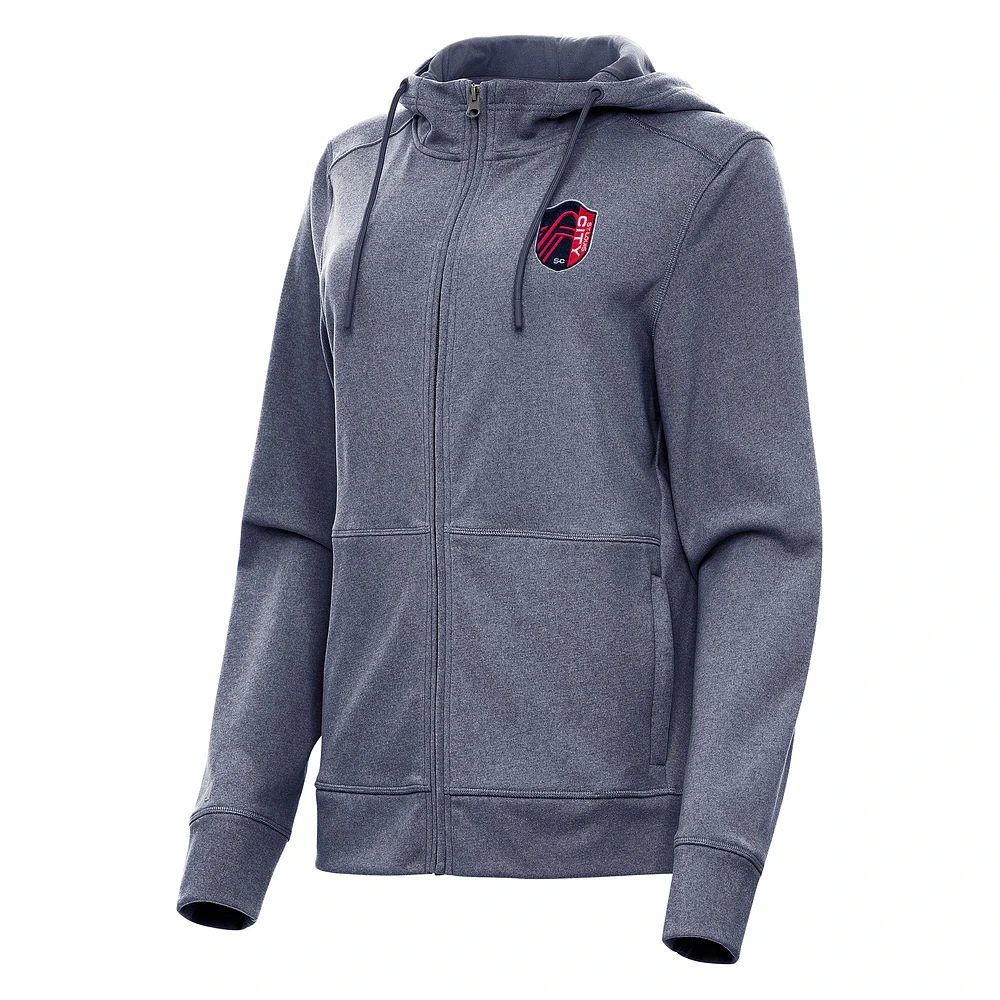 Women's Antigua Heather Navy St. Louis City SC Seeker Full-Zip Hoodie