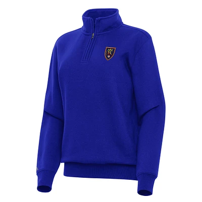 Women's Antigua Blue Real Salt Lake Victory Quarter-Zip Pullover Top