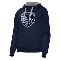 Women's Antigua Navy Sporting Kansas City Victory Pullover Hoodie