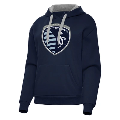 Women's Antigua Navy Sporting Kansas City Victory Pullover Hoodie