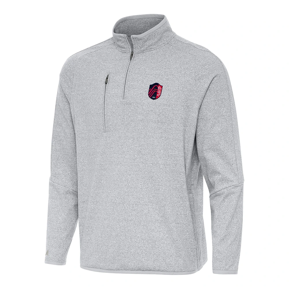Men's Antigua Heather Gray St. Louis City SC Certain Tri-Blend Quarter-Zip Jacket