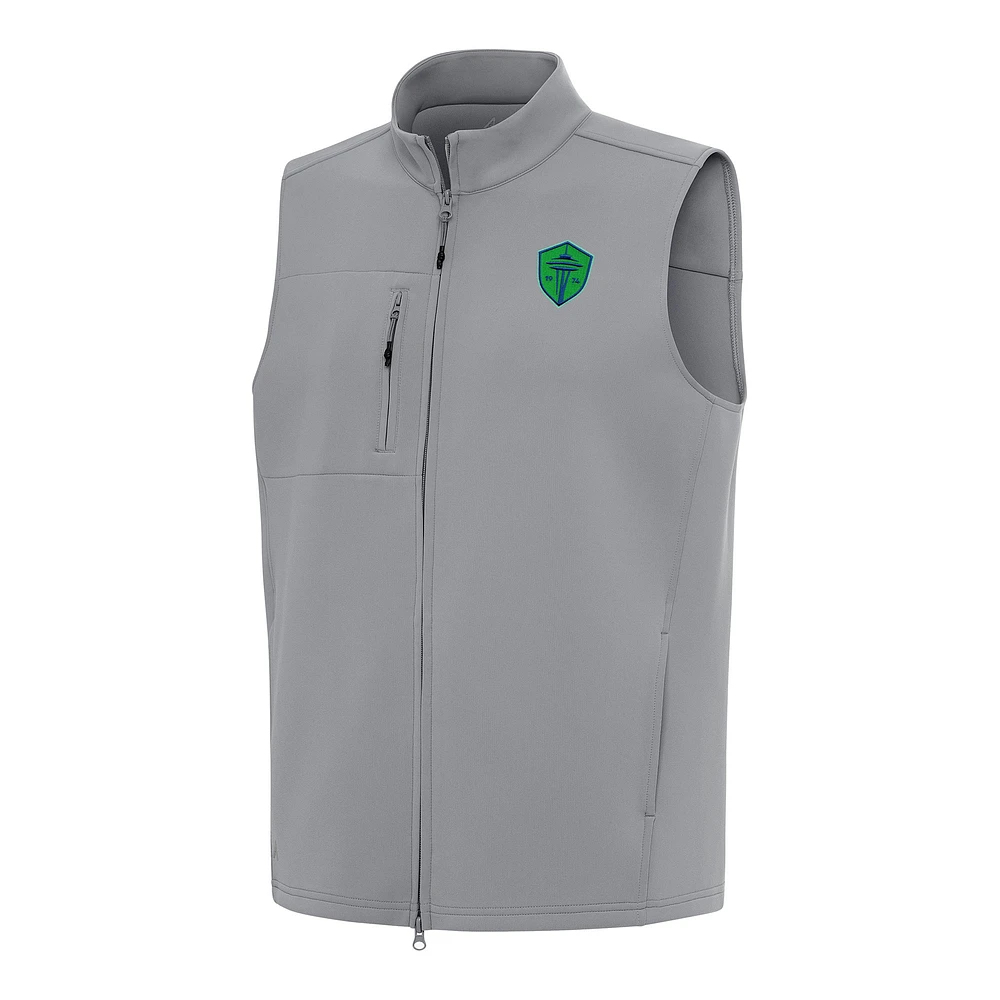Men's Antigua Gray Seattle Sounders FC Demand Full-Zip Vest
