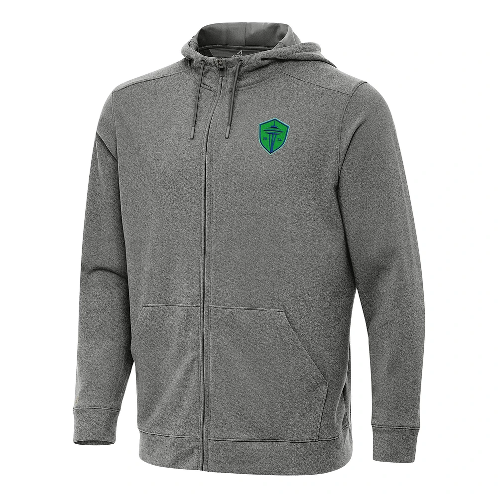 Men's Antigua Heather Black Seattle Sounders FC Effortless Full-Zip Hoodie