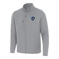 Men's Antigua Gray Sporting Kansas City Objection Full-Zip Jacket