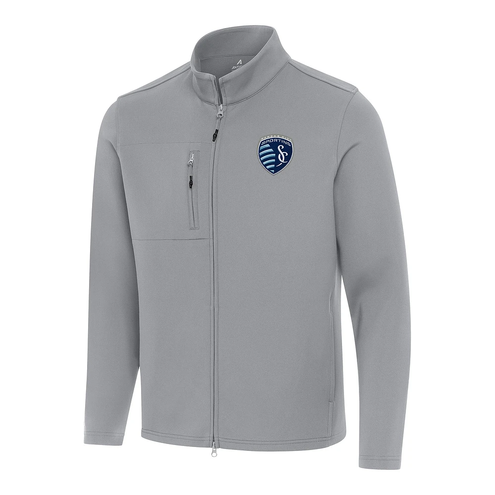 Men's Antigua Gray Sporting Kansas City Objection Full-Zip Jacket