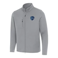 Men's Antigua Gray Sporting Kansas City Objection Full-Zip Jacket