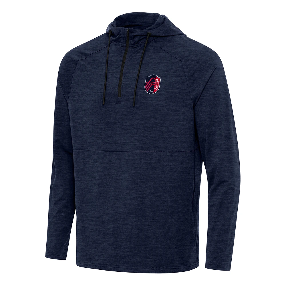 Men's Antigua Heather Navy St. Louis City SC Spikes Raglan Quarter-Zip Hoodie