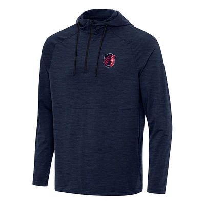 Men's Antigua Heather Navy St. Louis City SC Spikes Raglan Quarter-Zip Hoodie