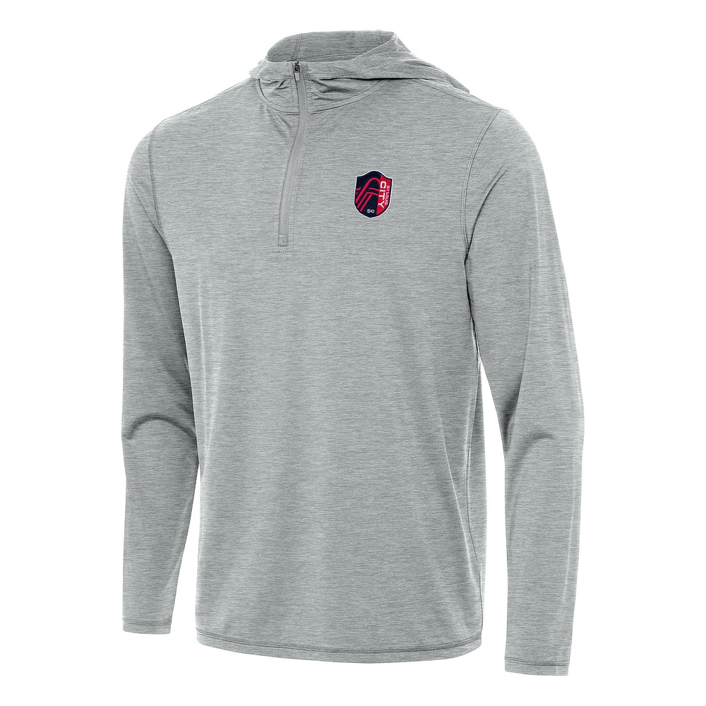Men's Antigua Heather Gray St. Louis City SC Tidy Quarter-Zip Hoodie