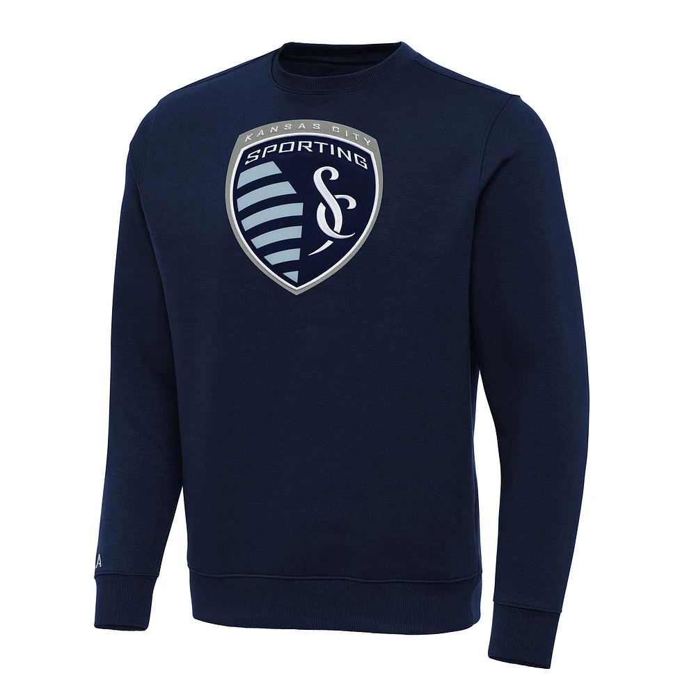 Men's Antigua Navy Sporting Kansas City Big & Tall Team Crest Victory Pullover Sweatshirt