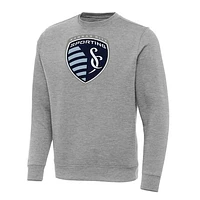 Men's Antigua Heather Gray Sporting Kansas City Big & Tall Team Crest Victory Pullover Sweatshirt