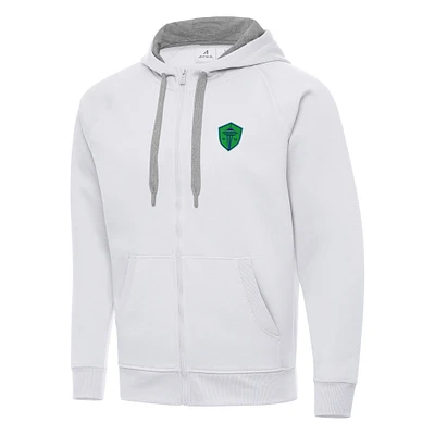 Men's Antigua White Seattle Sounders FC Victory Raglan Full-Zip Hoodie