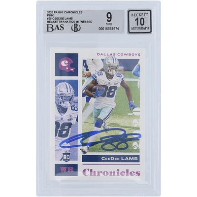 CeeDee Lamb Dallas Cowboys Autographed 2020 Panini Chronicles #25 Beckett Fanatics Witnessed Authenticated 9/10 Rookie Card