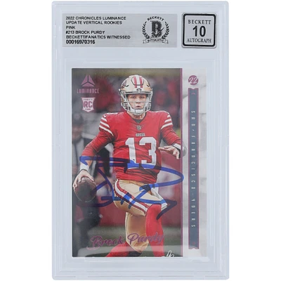 Brock Purdy San Francisco 49ers Autographed 2022 Panini Luminance Pink #213 Beckett Fanatics Witnessed Authenticated 10 Rookie Card