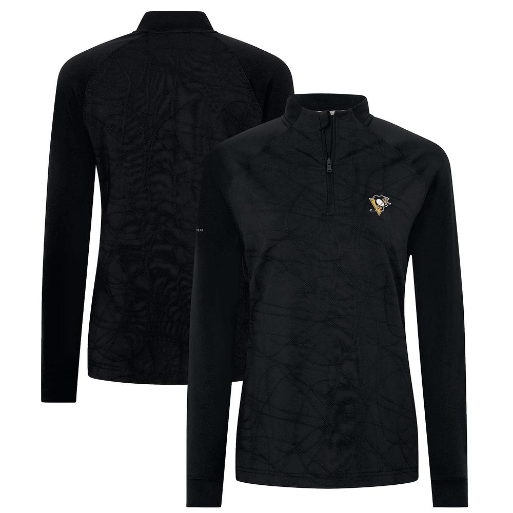 Women's Levelwear Black Pittsburgh Penguins Amethyst Insignia Core Quarter-Zip Jacket
