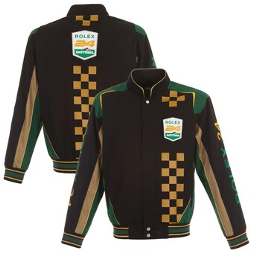 Men's JH Design Black/Green NASCAR Rolex at Daytona Full-Snap Uniform Twill Jacket