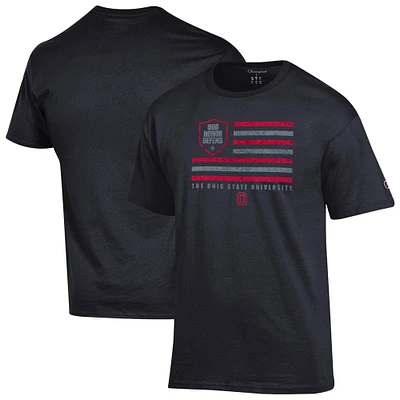 Men's Champion Black Ohio State Buckeyes Our Honor Defend Flag T-Shirt