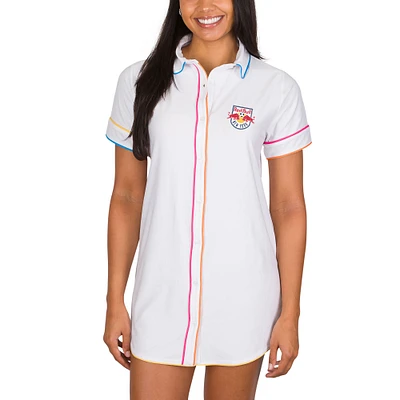 Women's Concepts Sport White New York Red Bulls Flutter Knit Button-Up Nightshirt
