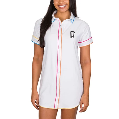 Women's Concepts Sport White Columbus Crew Flutter Knit Button-Up Nightshirt