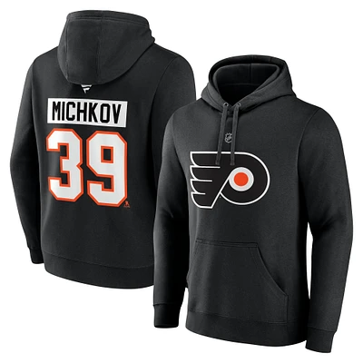 Men's Fanatics Matvei Michkov Black Philadelphia Flyers Authentic Stack Name & Number Tri-Blend Pullover Hoodie