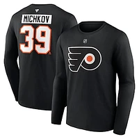 Men's Fanatics Matvei Michkov Black Philadelphia Flyers Authentic Stack Name & Number Long Sleeve T-Shirt