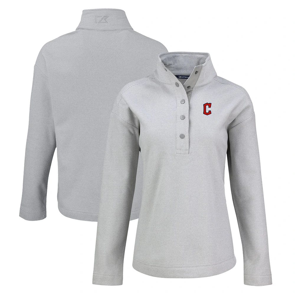 Women's Cutter & Buck Gray Cleveland Guardians Hunts Point Eco Half-Snap Jacket