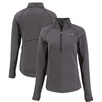 Women's Cutter & Buck Heather Black Atlanta Braves Peshastin Eco Fleece Recycled Raglan Half-Zip Top