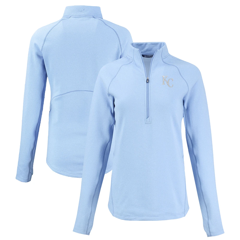 Women's Cutter & Buck Heather Light Blue Kansas City Royals Peshastin Eco Fleece Recycled Raglan Half-Zip Top