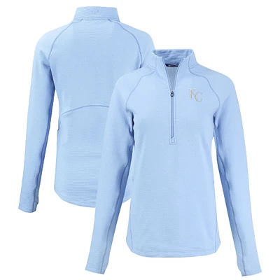 Women's Cutter & Buck Heather Light Blue Kansas City Royals Peshastin Eco Fleece Recycled Raglan Half-Zip Top