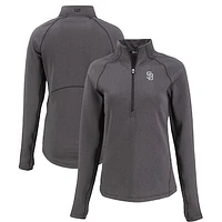 Women's Cutter & Buck Heather Black San Diego Padres Peshastin Eco Fleece Recycled Raglan Half-Zip Top