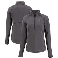 Women's Cutter & Buck Heather Black Tampa Bay Rays Peshastin Eco Fleece Recycled Raglan Half-Zip Top