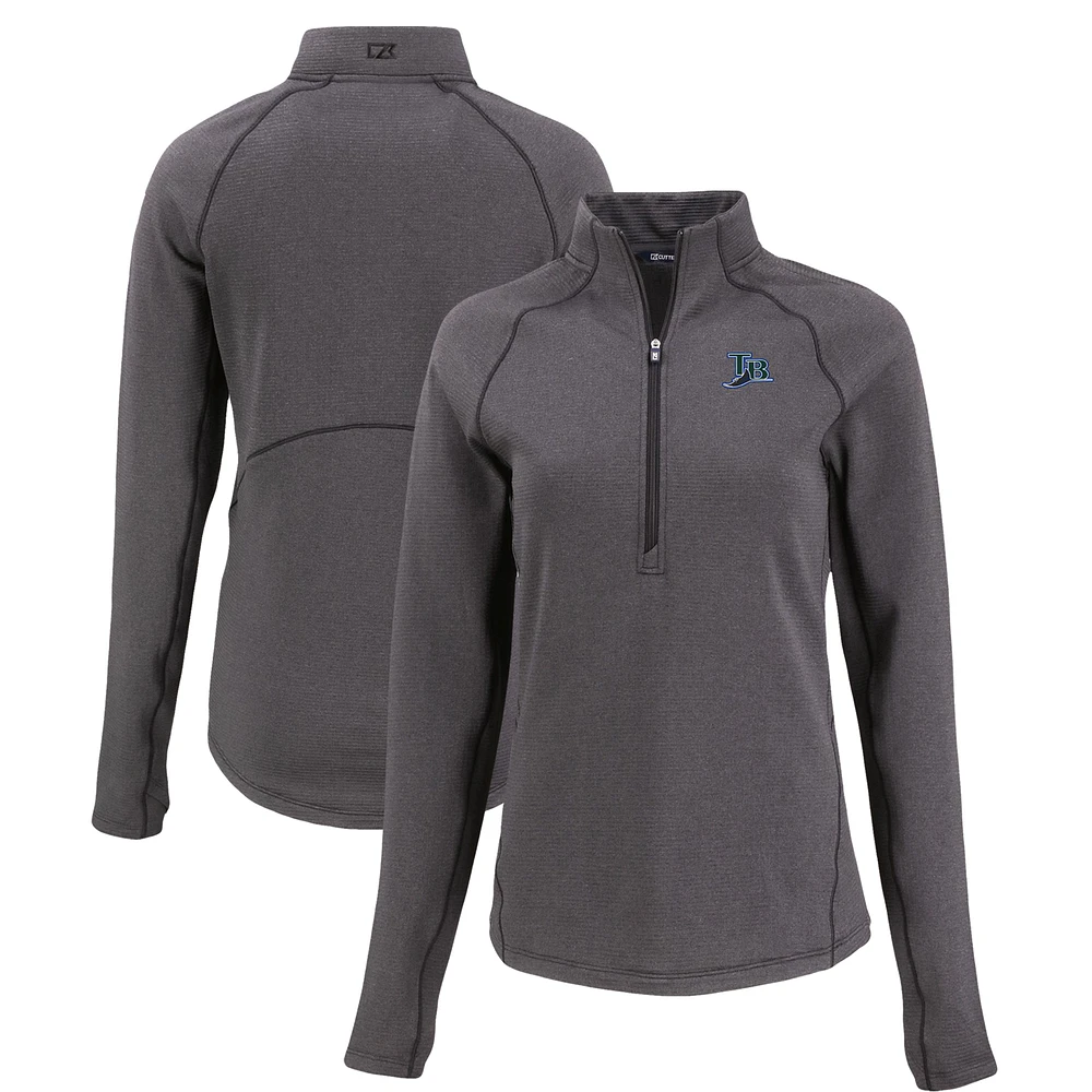 Women's Cutter & Buck Heather Black Tampa Bay Rays Peshastin Eco Fleece Recycled Raglan Half-Zip Top