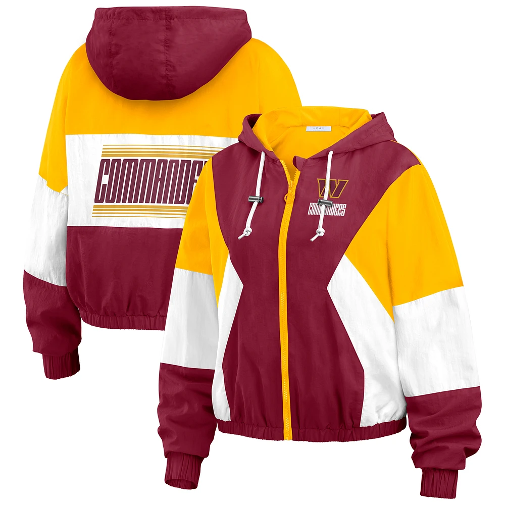 Women's WEAR by Erin Andrews Burgundy/Gold Washington Commanders Plus Color Block Full-Zip Windbreaker Jacket