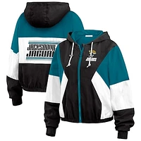 Women's WEAR by Erin Andrews Black/Teal Jacksonville Jaguars Plus Color Block Full-Zip Windbreaker Jacket