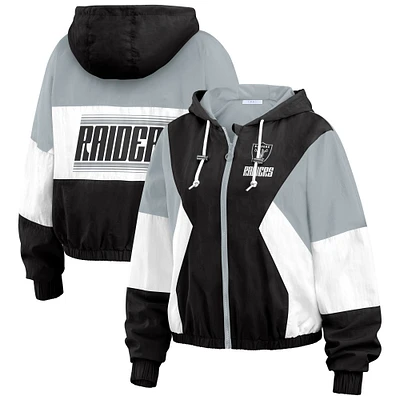 Women's WEAR by Erin Andrews Black/Gray Las Vegas Raiders Plus Color Block Full-Zip Windbreaker Jacket