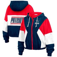 Women's WEAR by Erin Andrews Navy/Red New England Patriots Plus Color Block Full-Zip Windbreaker Jacket