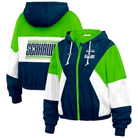 Women's WEAR by Erin Andrews College Navy/Neon Green Seattle Seahawks Plus Color Block Full-Zip Windbreaker Jacket