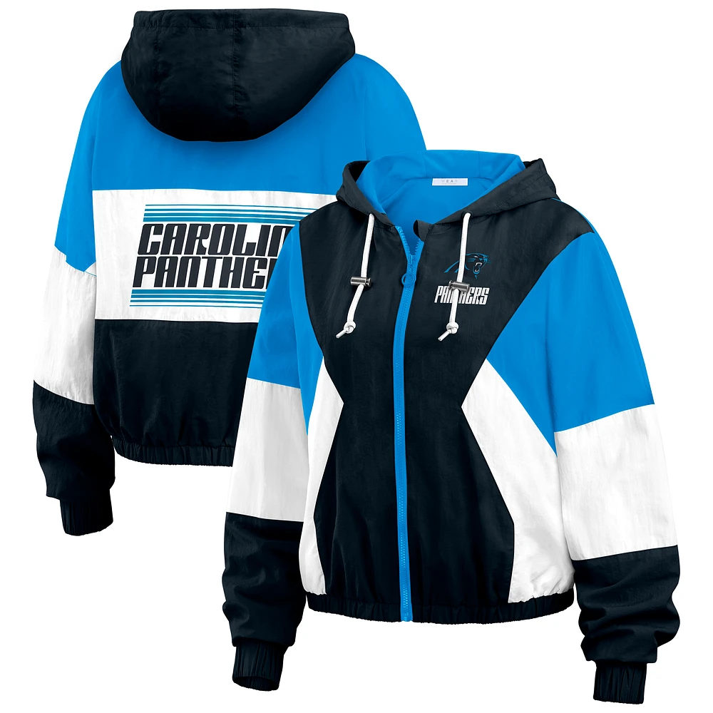 Women's WEAR by Erin Andrews Black/Blue Carolina Panthers Plus Color Block Full-Zip Windbreaker Jacket