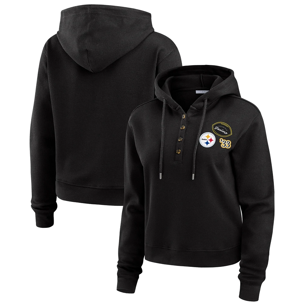 Women's WEAR by Erin Andrews  Black Pittsburgh Steelers Plus Waffle Hoodie Pullover Top