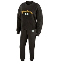 Women's WEAR by Erin Andrews  Cream Green Bay Packers Plus Knitted Tri-Blend Long Sleeve T-Shirt & Pants Lounge Set