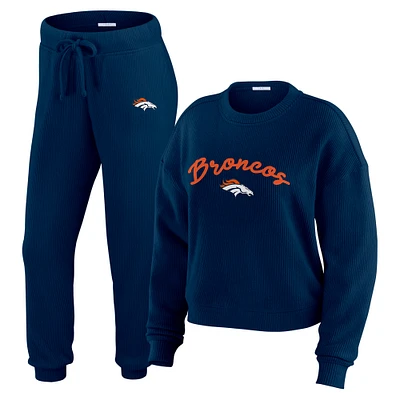 Women's WEAR by Erin Andrews  Cream Denver Broncos Plus Size Knitted Tri-Blend Long Sleeve T-Shirt & Pants Lounge Set