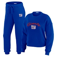 Women's WEAR by Erin Andrews  Cream New York Giants Plus Knitted Tri-Blend Long Sleeve T-Shirt & Pants Lounge Set