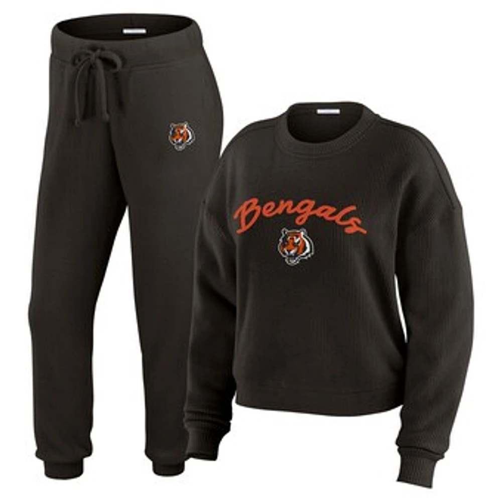 Women's WEAR by Erin Andrews  Cream Cincinnati Bengals Plus Knitted Tri-Blend Long Sleeve T-Shirt & Pants Lounge Set