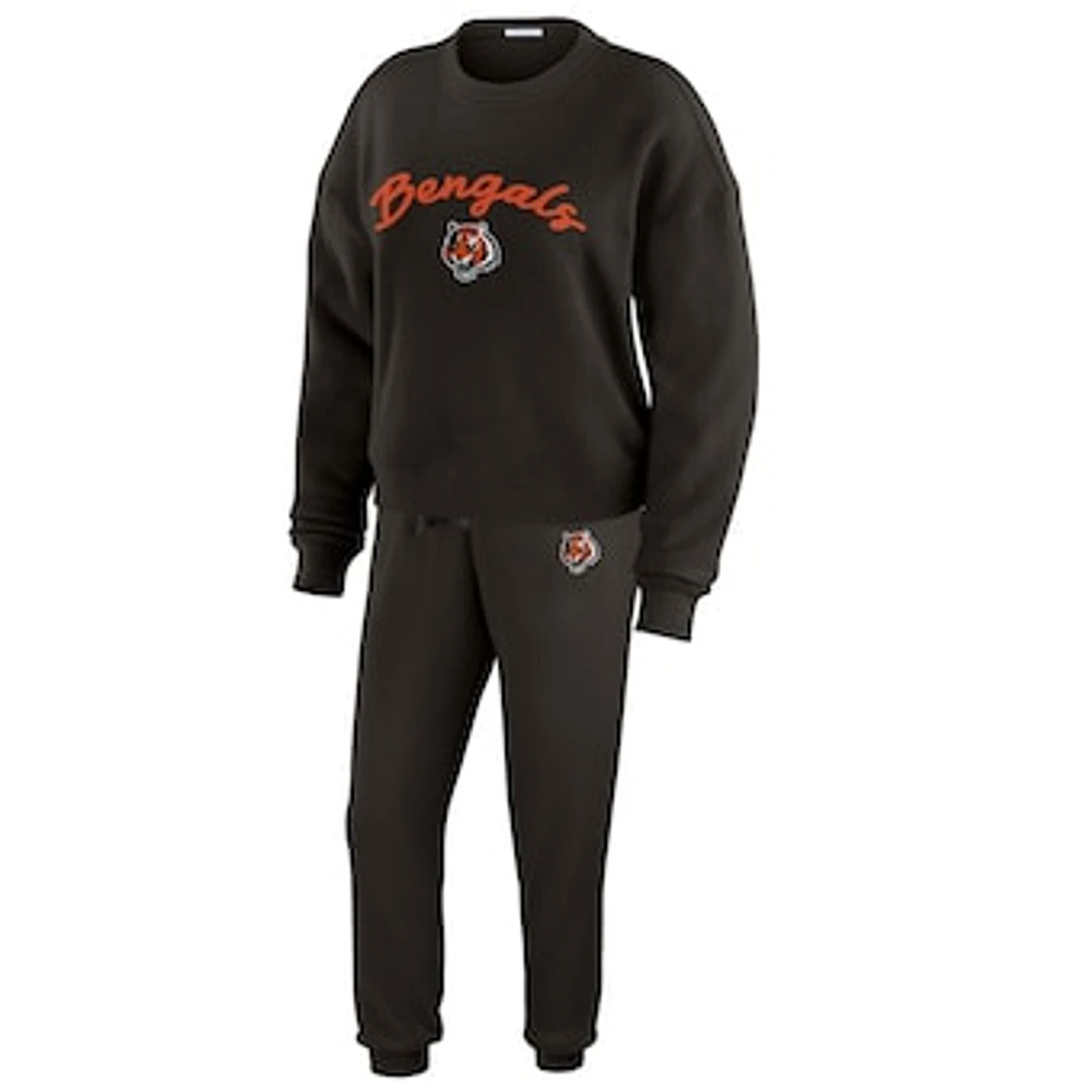 Women's WEAR by Erin Andrews  Cream Cincinnati Bengals Plus Knitted Tri-Blend Long Sleeve T-Shirt & Pants Lounge Set