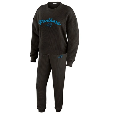 Women's WEAR by Erin Andrews  Cream Carolina Panthers Plus Knitted Tri-Blend Long Sleeve T-Shirt & Pants Lounge Set